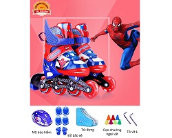 Bộ Giày trượt Patin trẻ em hàng hiệu Disney Spiderman có ánh sáng - Full Mũ + Bộ bảo vệ + Túi + Quà
